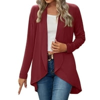 SHPWFBE Fall odjeća za žene Cardigan za žene Ženske otvorene prednje kardigan dugim rukavima džemper sa džemper sa džepovima Business casual odjeća za žene crvene l
