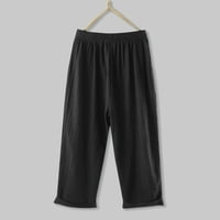 Hlače za žene Ženske konusne hlače Pamučna posteljina prednji gumb prema gore struk hlače Ležerne pantalone sa džepovima Radne pantalone crna + m