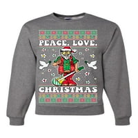 Divlji bobby, hipi santa svira gitaru mir ljubavi Božić ružni božićni džemper unise grafički grafički duks, heather siva, velika