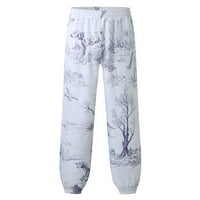 Široke pantalone za noge za muškarce Ležerne prilike ispisane elastične rezone salona za elastične pantalone za bageri s džepovima sa džepovima