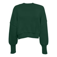 Vruća prodaja Ženska moda Casual Okrugli vrat Dugi rukavi Pleteni džemper Jednobojni labavi pulover Najnici za žene, tamno zeleno, s