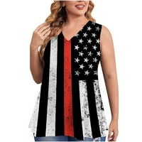 Ženski prevelizirani vrhovi rezervoara Dan nezavisnosti Ispisano Plus Veličina V-izrez labava majica bez rukava Top Black, XL