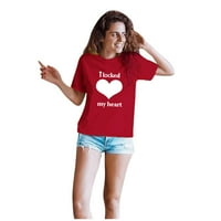Popust Ženske košulje za Valentinovo Valentine Love Heart Grafički print Tops kratkih rukava majica ljubitelja ljubitelja duksera okrugla vrat Pulover Womens Cosy Bluuse Wine XL
