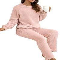 Bagilaanoe Womens Plish Pajamas Postavite čvrste nejasne vrhove dugih rukava i donji setovi za spavanje