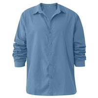 Dizajnerski proljetni ljetni muškarci Ležerne prilike pamučne posteljine pune boje dugih rukava Majice Lagane majice svijetlo plava