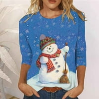 Božićne košulje za žene, smiješne grafičke snježne pahulje Božićno drvcu Print Xmas majica Elf rukava casual bluza za pulover Tunički božićni vrhovi za dame 8-16