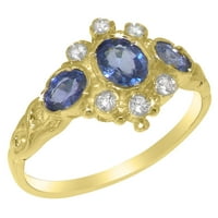 Britanci napravio je 10k žuto zlato prirodni safir i dijamantni ženski zaručni prsten - Opcije veličine - veličine 6