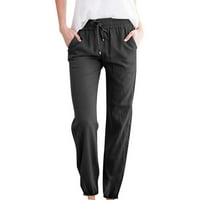 WAVSUF Womenske hlače plus veličina čišćenja Čvrsta vučnica pamučne posteljine crne hlače veličine 2xl