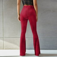 Zkozptok ženske dukseve visoke struke elastične casual pantaloneBell-dno su čvrste strukske hlače od struka, crvena, xxl