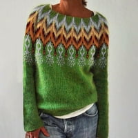 Dukseri pulover cethrio za žene lagane posade vrat patchwork pletene klirence casual zimski zeleni džemperi