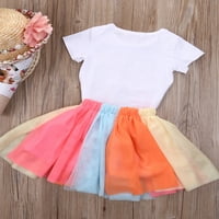 Xingqing 2-6t Toddler Baby Girls Rođendanska odjeća Pisma kratka rukava Majica Šarene duge suknje ljetna