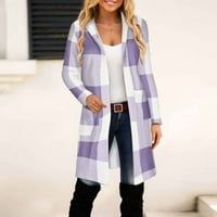 Huaai Jakne za žene Jesen zimske kamo žene odjeća dugačak kaput plus duks pleteni kardigan ženski kaputi Purple M