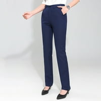 Ženski rad ravna visokog struka Chinos gumb dolje ravno dugačke pantalone hlače hlače pantalone Radne hlače tamno plave m