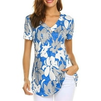 Ženske tunike kratkih rukava V izrez Ljetni cvjetni print Ležerne košulje za bluze Trendy Plus size