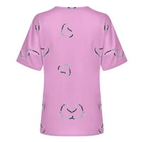 Hanas vrhovi ženske ljetne ljubavi tiska majica casual crewneck off-ramena nepravilna majica kratkih rukava Pink XXL