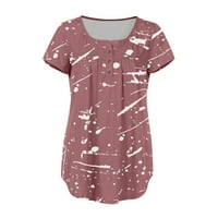 Ženske vrhove odštampane bluze s kratkim rukavima, casual ženske majice Henley ljeto ružičaste s