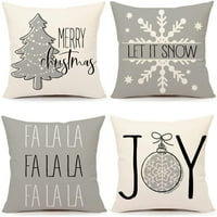 Sivi božićni jastuk set set seoske kuće Božićne ukrase veselo drvo radost pustit je snijeg FA LA LA