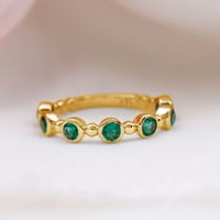 Laboratorija stvorena smaragd poluvreme za žene - zlatni prsten od perlice, 14k žuto zlato, US 9.00
