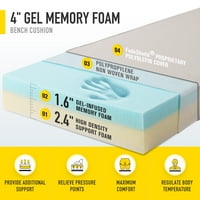 Gel Memory Memory Bench jastuk sa vezama, vodootporan Fadeshield ultra izdržljivi vanjski zatvoreni
