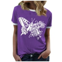 Košulje za žensku modu Ležerni leptir od tiskanog okruglog vrata kratkih rukava vrhunska bluza ljubičasta s