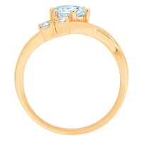 0.96ct okrugli rez plavi simulirani dijamant 14k žuto zlato graviranje izjava godišnjica Angažovanost vjenčanja Trobotna prstena veličine 8,75