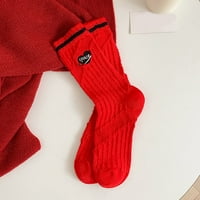 Yinguo žene jesen i zimska crvena boja podudaranje zadebljanih toplinske cijevi čarape za žene guste