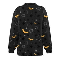 Apepal ženski povremeni modni modni dugi rukav Halloween Print Prevelici Zip Dukserirt Top tamno siva