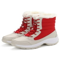 Oucaili ženske čizme čipke tople čizme Mid Calf zimske čizme lagane plišane obložene cipele dame bootie beige crvena 5