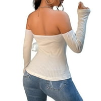 Ženske bluze i tee Regularna lagana raste ravna seksi ravnica sa ramena bijelih majica