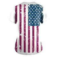 Sksloeg ženskog piling vrhovi plus veličina američke zvijezde pruge uzorak patriotske košulje s pilingom vrhovi kratkih rukava V-izrez Radno jednoslojno radna odjeća sa džepom, crveni xxxxl