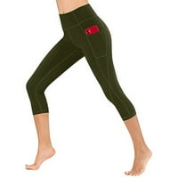 Ženske joge visokog struka sa džepovima Capri gamaše vježbanje tajice 1-vojska zeleno l