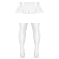 Ženski ulje sjajni sjajni set A-line mini suknja sa bedrima visokih čarapa bijela m
