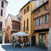 Ljudi na trowalk kafiću, Piazza San Fedele, Como, Lombardija, Italija Poster Print panoramskim slikama