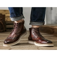 Eloshman Muška čizme za gležanj Casual Oxford Boots Wingtip Haljina Poslovna bez klizanja Udobne kožne cipele Retro Brogues Brown 6.5