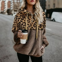 Crewneck Fall dukserice Modni Leopard Patchwork košulje Duljine duge rukave Plišane opružne odjeće za žene Trendi pulover plus veličine vrhova Khaki S