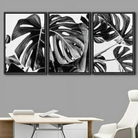 Idea4 zidov uokviren zidni umjetnički ispisi crna bijela tropska monskura napušta prirodu Moderni ukrasni višebojni šik za dnevni boravak, spavaću sobu, ured - 16 x24 crna