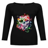 Prednjeg swalk-a Lobal Print Tunic bluza dugih rukava Crew vrat Ležerne prilike pulover Dame Halloween majica Crne S