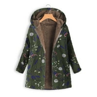 IOPQO ženski kaputi zimski kaput Ženska zimska topla odjeća cvjetni tiskani džepovi s kapuljačom Vintage preveliki kaputi Fleece Jacke Army Green 4xl