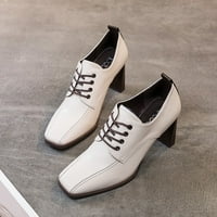 DMQupv cipele s visokom petom za žene Čvrste boje modne kožne cipele čipke Uputne guste potpetice Ženske
