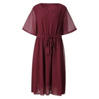 Ljetne haljine za žene okrugli izrez Modni čvrsti srednji duljinski haljina s kratkim rukavima vino