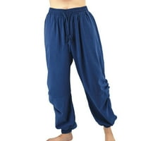 Vivianyo HD hlače za muškarce muške pamučne i konopljene pantalone s elastičnim strukom lutkarskih povremenih hlača Harlan pantalone hlače bljeskalica pice nebesko plavo