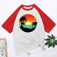 Palm Beach Sunset Lanscaped Print Tops Crewneck Bluza s kratkim rukavima Žena Raglan rukave Majice Moda Tunika Ležerne prilike Labavi tee Teen Girl Thirs Crvene s