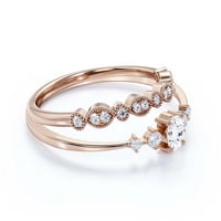 Minimalistički klasični 1. karat ovalni rez dijamantski prsten, vilinski i ukusan prsten, vjenčani prsten u 10K čvrstih ruža zlata, poklon za ženu, obećavajući prsten, set za prstenje
