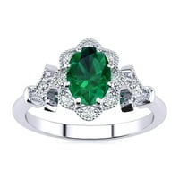 Superjeweler Carat ovalni oblik stvorio je smaragdni i halo dijamantski prsten u srebru sterlinga za