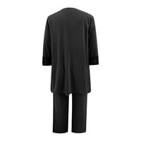 Wyongtao Womens pidžama Set Loungewear Set čipka Šifon Vrhunska visoki struk pant i dugi kardigan salon sa dnevnim boravkom crni m
