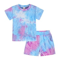 Penkiiy Toddler Boys Devojke Set Summer Tie-Dye Kratki kratkih rukava Ležerne prilike za kućnu odjeću Boyler Boy ljetna odjeća 4- godina Plava na prodaju