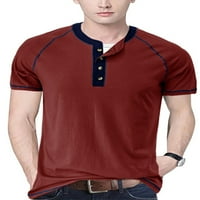Niveer Ležerne ljetne majice za muškarce kratki rukav Henryji majice Gumb gore uz gornje vrhove vino crveno m