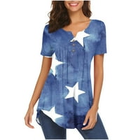 MLQIDK Plus Veličina za žene Američka zastava Majice uzorak četvrti jula Kratki rukav majice Dugi Flowy Thirt Ležerne prilike Dressy Bluze za nošenje sa galadima, plavi xxxxl