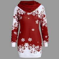 Košulje za žene Modne žene Sretan božićni snježni pahuljica tiskani vrhovi s kapuljačom duga dugačka bluza božićna dukserica, dugi rukav