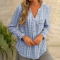 Odeerbi Ženske vrhove Plus veličine majica s dugim rukavima Jesen Bluze Ležerni labavi pulover Striped